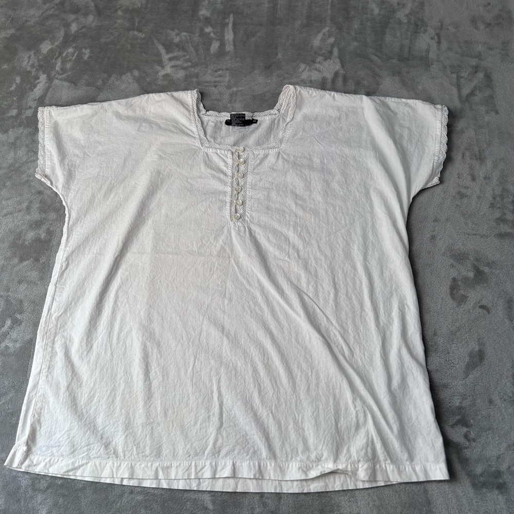 THE J. PETERMAN COMPANY White Cotton Tunic Top Lace Womens M Cottage Lagenlook